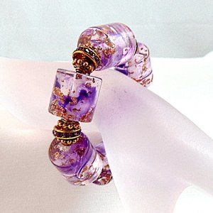 Purple & Gold Lucite Acrylic Chunky Bracelet